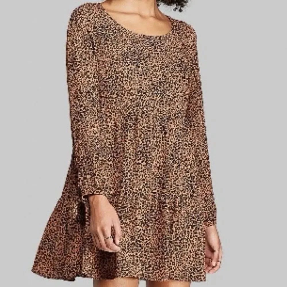 Womens Wild Fable Leopard Print Long Sleeve Tiered Swing Dress - Sz XXL